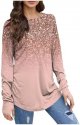 Women Long Sleeve Top Round Neck Basic Fashion Printed Tshirt Shirt Thumbhole Tunic Dressy Tops for Women Short