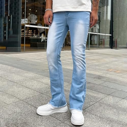 Mens Relaxed fit Jeans Zipper Middle Waist Denim Long Pants Loose Wide Men's Pants Men Jeans Stretch Straight Fit