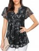 Women's Short Sleeve Tunic Tops Layered Notch V-Neck Casual Shirts Floral Printed Dressy Blouses