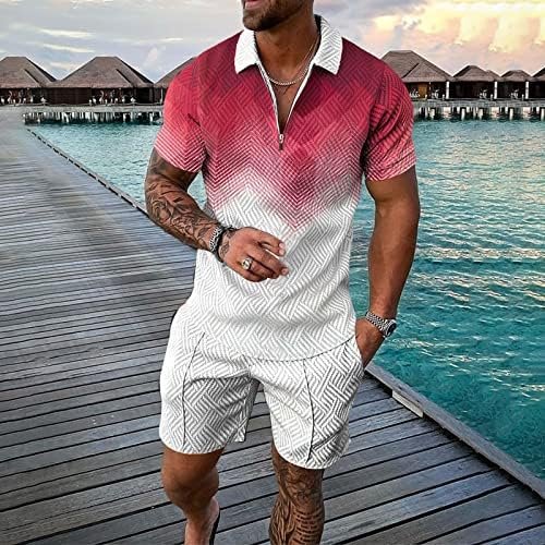 Men's Sportswear Solid Color Short Sleeve Zip Shirt Shorts Set Summer Casual Streetwear Bathing Suits for Men