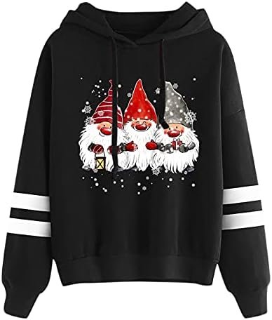 Christmas Long Women's Top Gnome Hooded Sweatshirt Printed Sleeve Women's Womens Pullover Hoodie Sweatshirt Dress