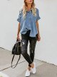 Womens Button Down Shirts V Neck Loose Casual Shirt