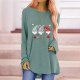 Santa Claus Pattern Shirts Crew Neck Long Sleeve Tops Solid Casual Loose Cute Blouses Daily School Fall Outfits