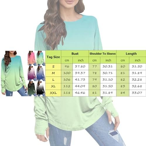 Women Long Sleeve Top Round Neck Basic Fashion Printed Tshirt Shirt Thumbhole Tunic Dressy Tops for Women Short