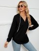 2 Pack Women Long Sleeve V Neck Hoodies Drawstring Loose Fit Hooded Tops Casual Solid Color Pullover Sweatshirts