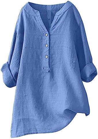 Loose Button Down Blouse Tops Stand Solid Sleeve Long Casual Women Shirt Blouse Dark Tunic