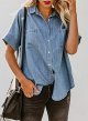 Womens Button Down Shirts V Neck Loose Casual Shirt