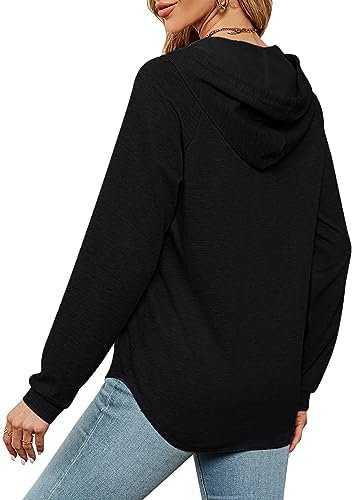 2 Pack Women Long Sleeve V Neck Hoodies Drawstring Loose Fit Hooded Tops Casual Solid Color Pullover Sweatshirts