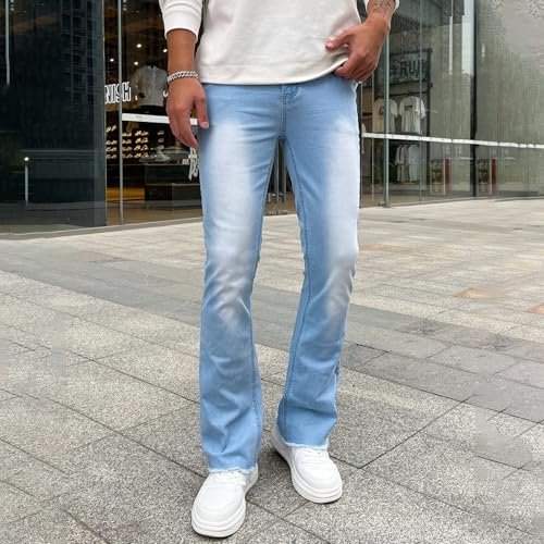 Mens Relaxed fit Jeans Zipper Middle Waist Denim Long Pants Loose Wide Men's Pants Men Jeans Stretch Straight Fit