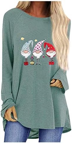 Santa Claus Pattern Shirts Crew Neck Long Sleeve Tops Solid Casual Loose Cute Blouses Daily School Fall Outfits