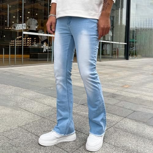 Mens Relaxed fit Jeans Zipper Middle Waist Denim Long Pants Loose Wide Men's Pants Men Jeans Stretch Straight Fit