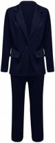 Womens Elegant Solid Color Suit Long Sleeve Pockets Top Elastic Straight Leg Pants Suit Set Length