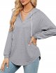 2 Pack Women Long Sleeve V Neck Hoodies Drawstring Loose Fit Hooded Tops Casual Solid Color Pullover Sweatshirts