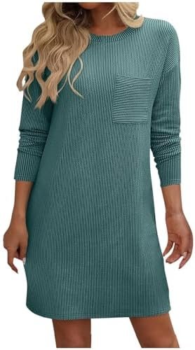 Women's Mini Sweater Dress Casual Long Sleeve Ribbed Knit Loose Fit Fall Pullover Sweaters Tunic Tops