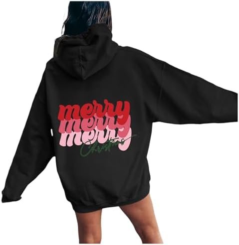 Christmas Women's Letter Print Hoodies Long Sleeved Hoodie With Pockets Women Hoodies Pullover Tunic