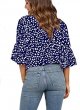 Womens Button Down V Neck Tie Knot Front Tops 3/4 Sleeve Chiffon Casual Blouse Shirts