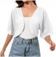 Women Bolero Chiffon Open Front 3/4 Sleeve Cropped Lightweight Sheer Tops for Dress Womens Knit