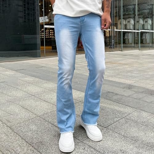 Mens Relaxed fit Jeans Zipper Middle Waist Denim Long Pants Loose Wide Men's Pants Men Jeans Stretch Straight Fit