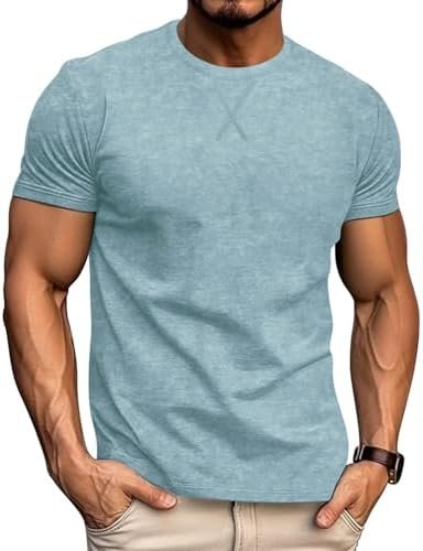 Men's Athletic Washed T-Shirts Basic Crew Neck Tees Tops Causal Distressed Cotton T Shirts for Men