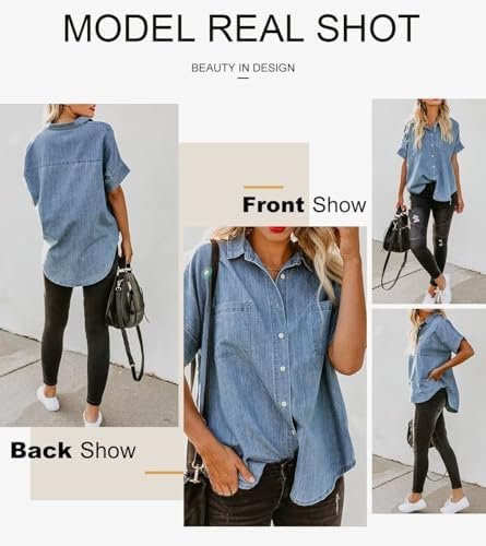 Womens Button Down Shirts V Neck Loose Casual Shirt