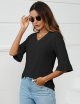 3/4 Length Sleeve Womens Tops Summer Loose V-Neck Eyelet T-Shirts Dressy Casual Ruffle Sleeve Tunic Blouses