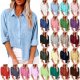 Linen Shirts for Women Summer Long Sleeve Lapel Button Down Blouse Lightweight Gauze Loose Casual Fashion Shirt Clothes